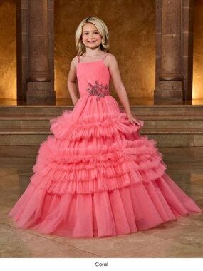 Rachel Allan Coral Layered Tulle Ruffled Ball Gown
